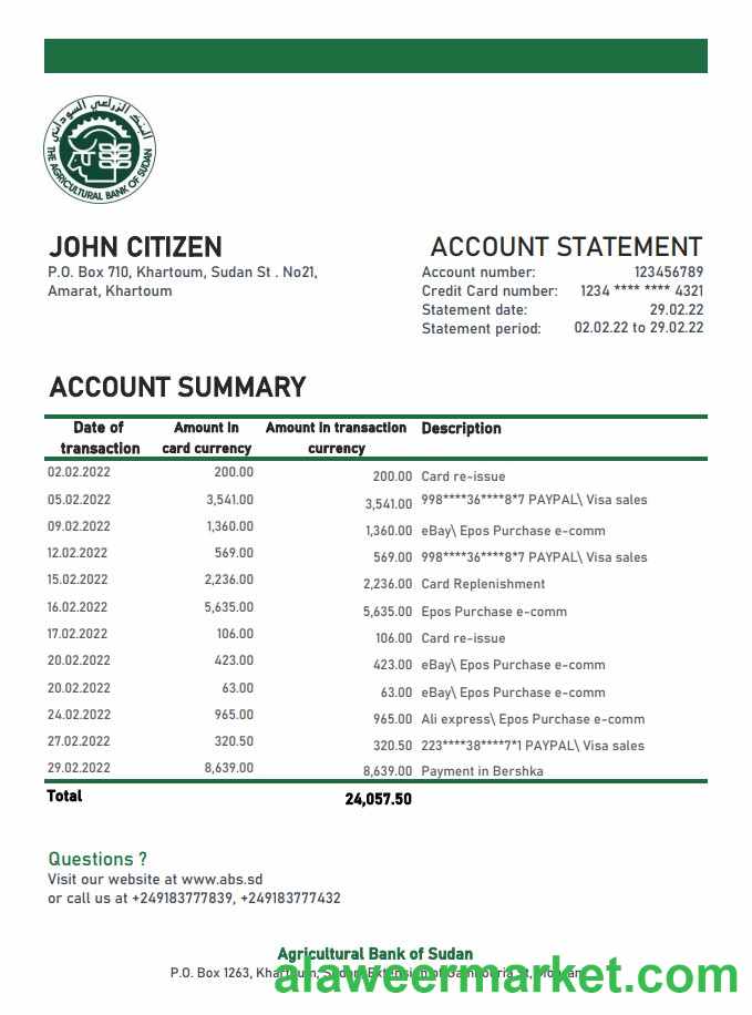 Sudan Agricultural Bank of Sudan bank statement xls